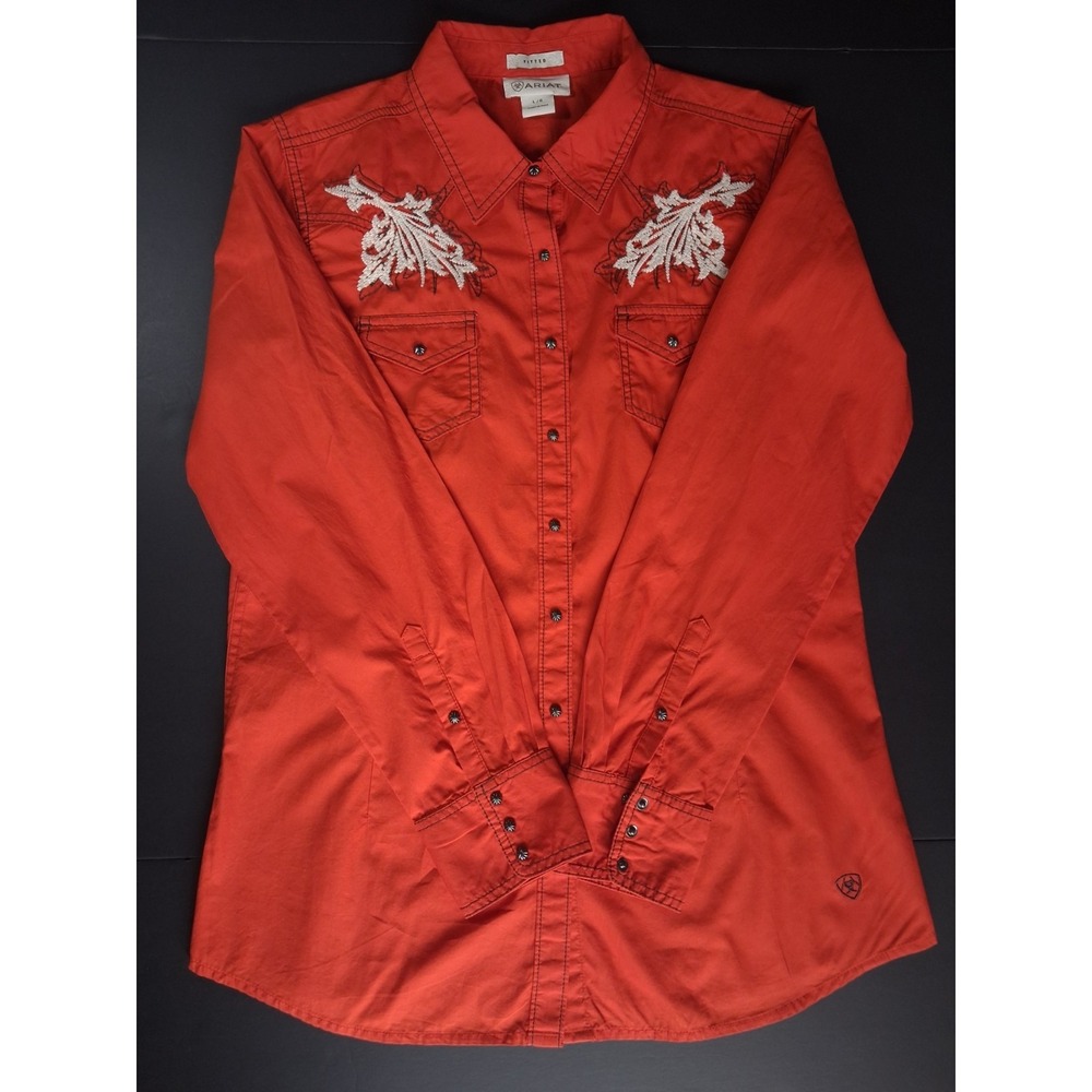 Ariat Western Embroidered Button Up Shirt Women Large Rodeo Cowgirl Top